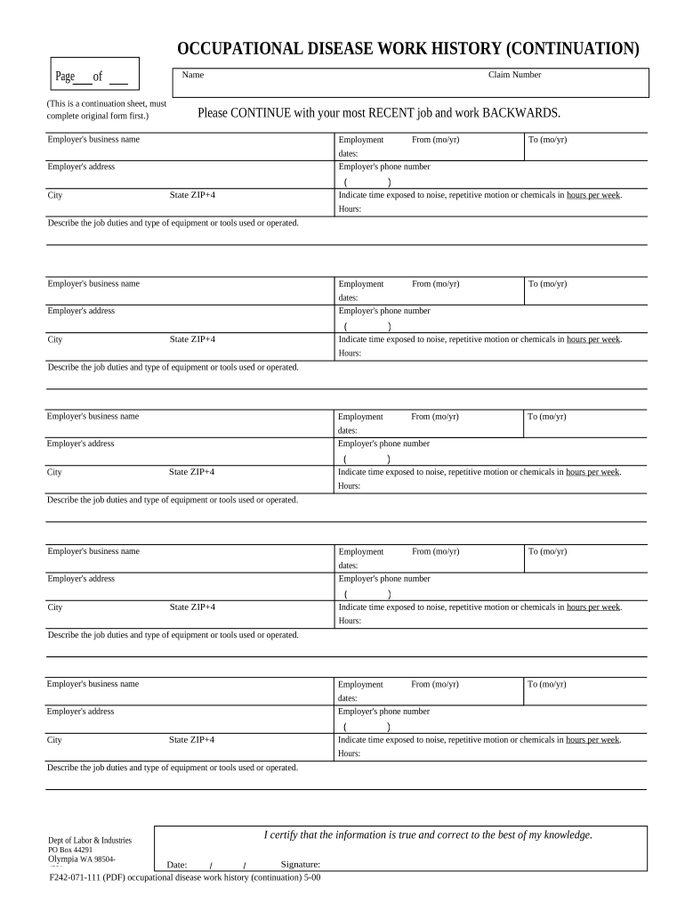 Occupational Disease Work  Form