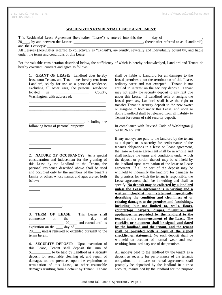 Residential Rental Lease Agreement Washington  Form