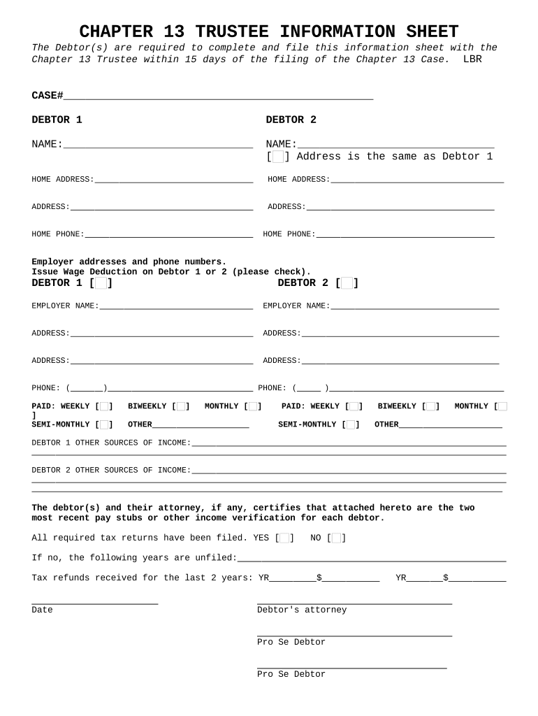 Washington Chapter Bankruptcy  Form