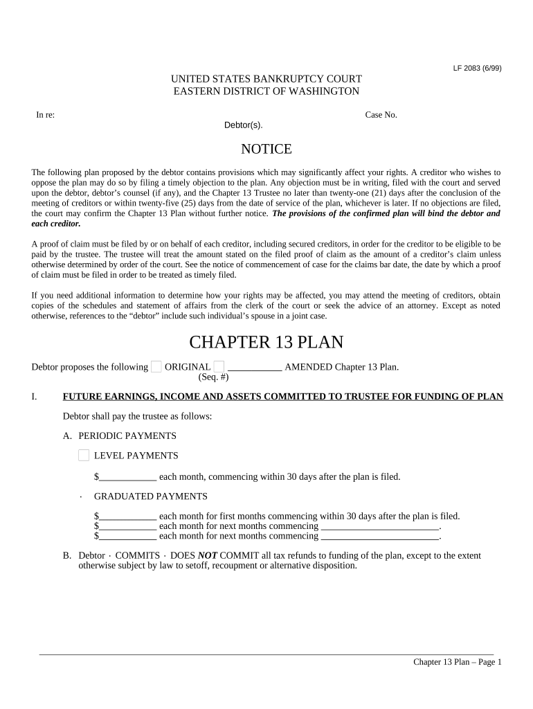 Chapter 13 Plan Washington  Form