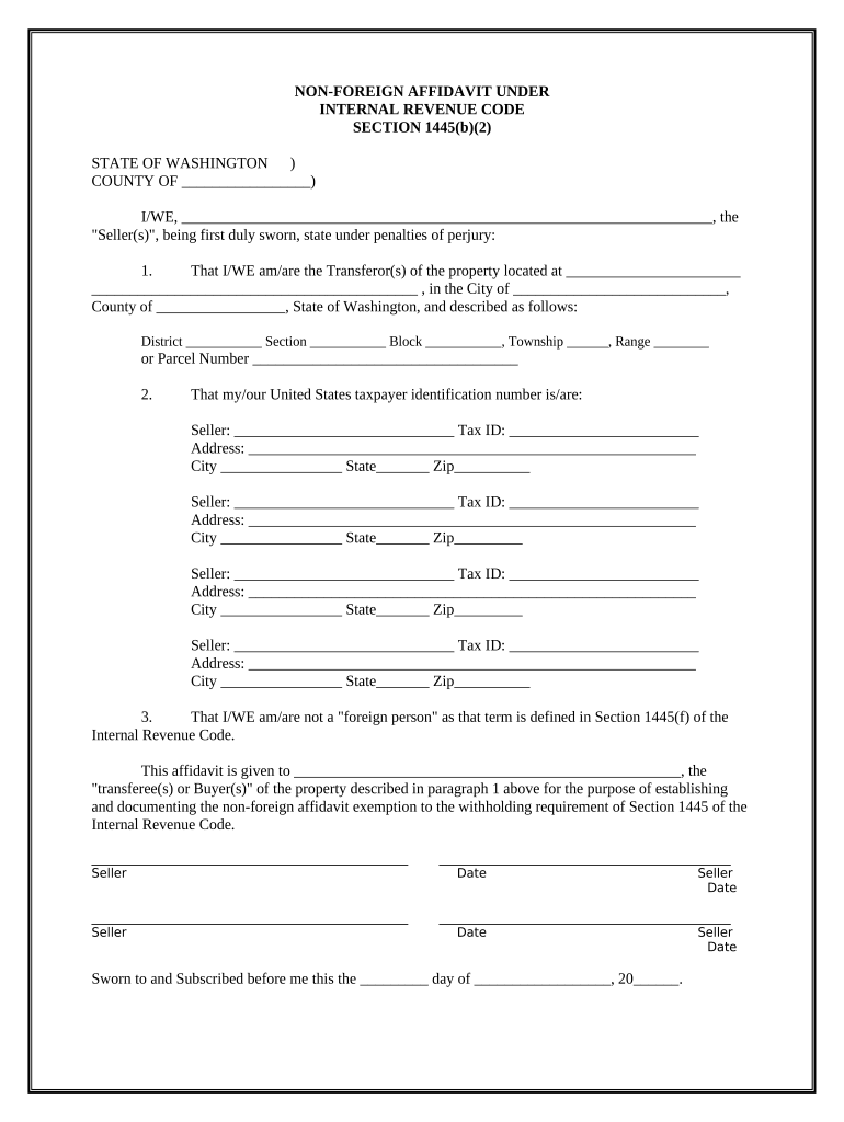 Non Foreign Affidavit under IRC 1445 Washington  Form