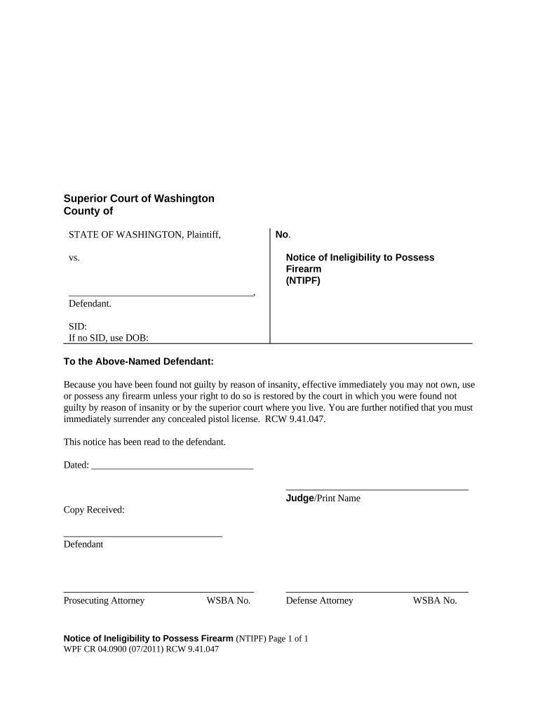 Washington Firearm  Form