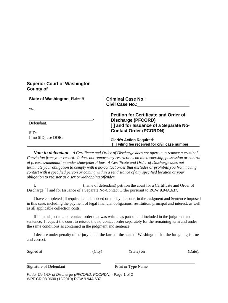 Petition Discharge  Form