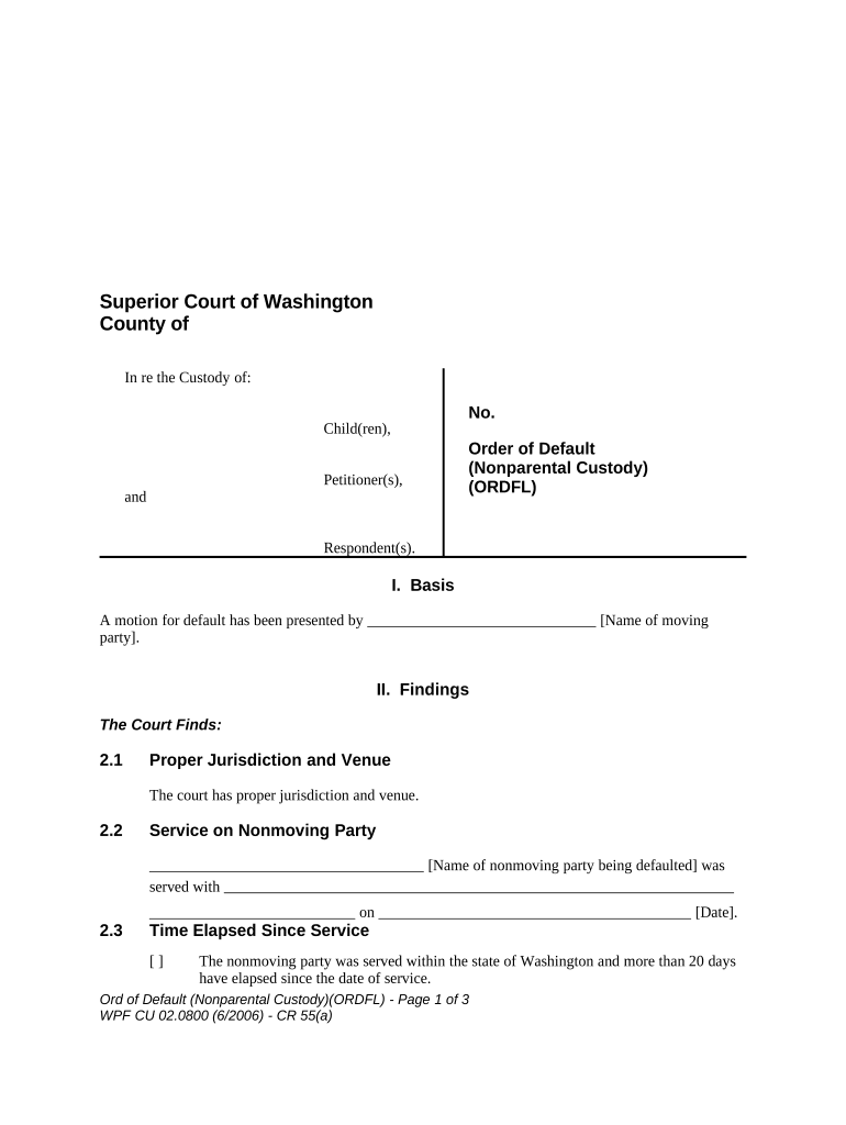 WPF CU 02 0800 Order of Default Nonparental Custody Washington  Form