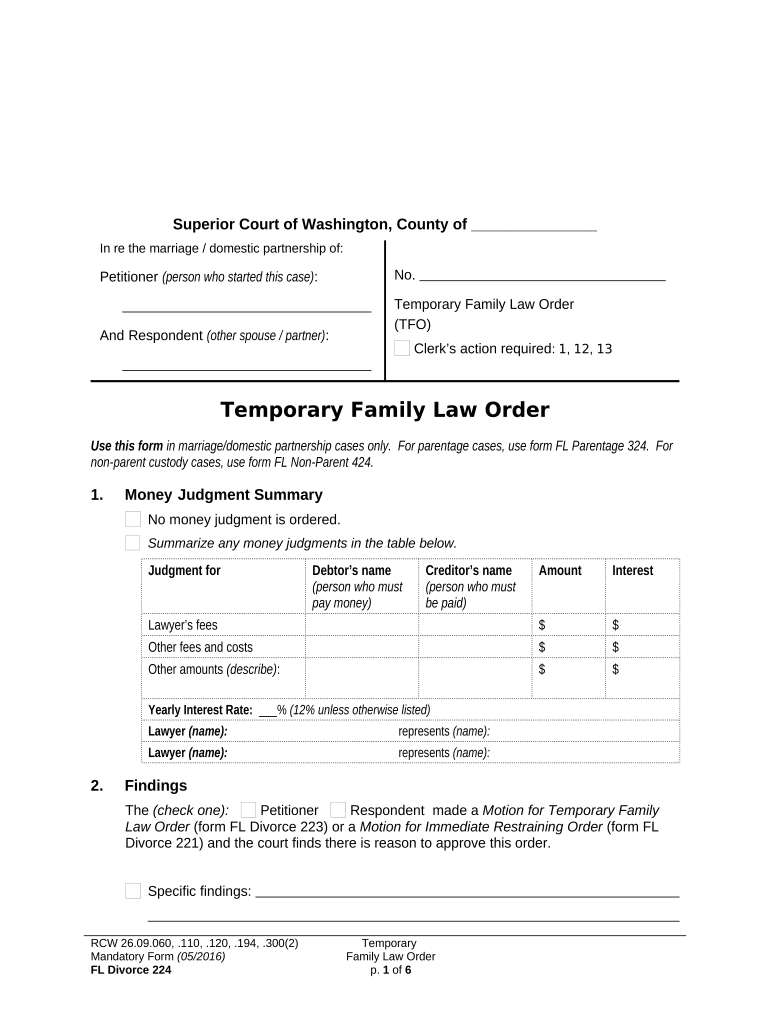 Washington Temporary Order  Form