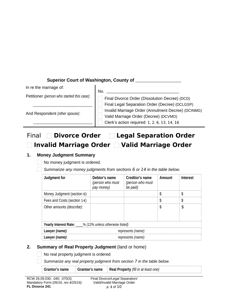 WPF DR 04 0400 Decree of Dissolution Legal Separation Concerning the Validity Washington  Form