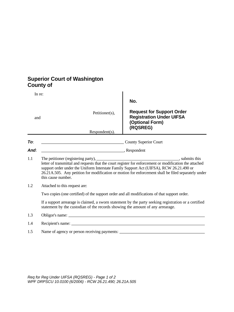 Washington Support Order  Form