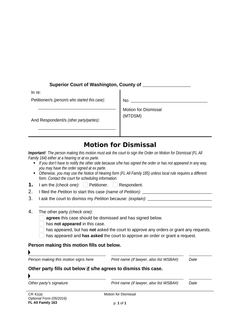 Motion Order Dismissal  Form