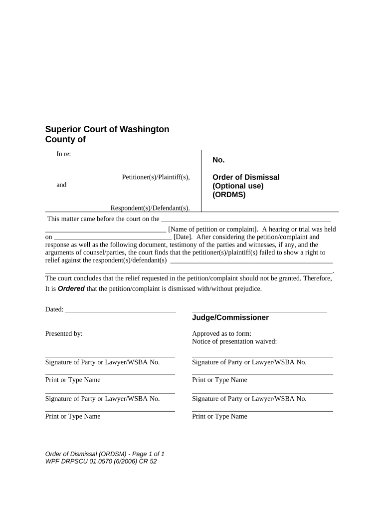 WPF DRPSCU 01 0570 Order of Dismissal Washington  Form