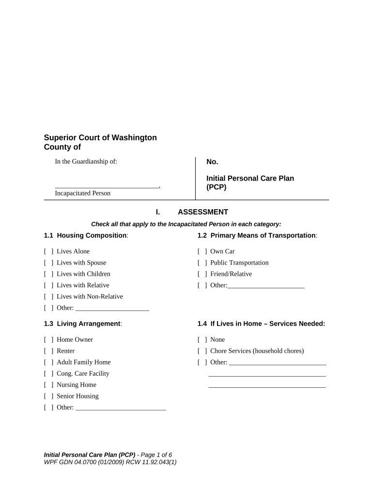 Washington Personal Care  Form