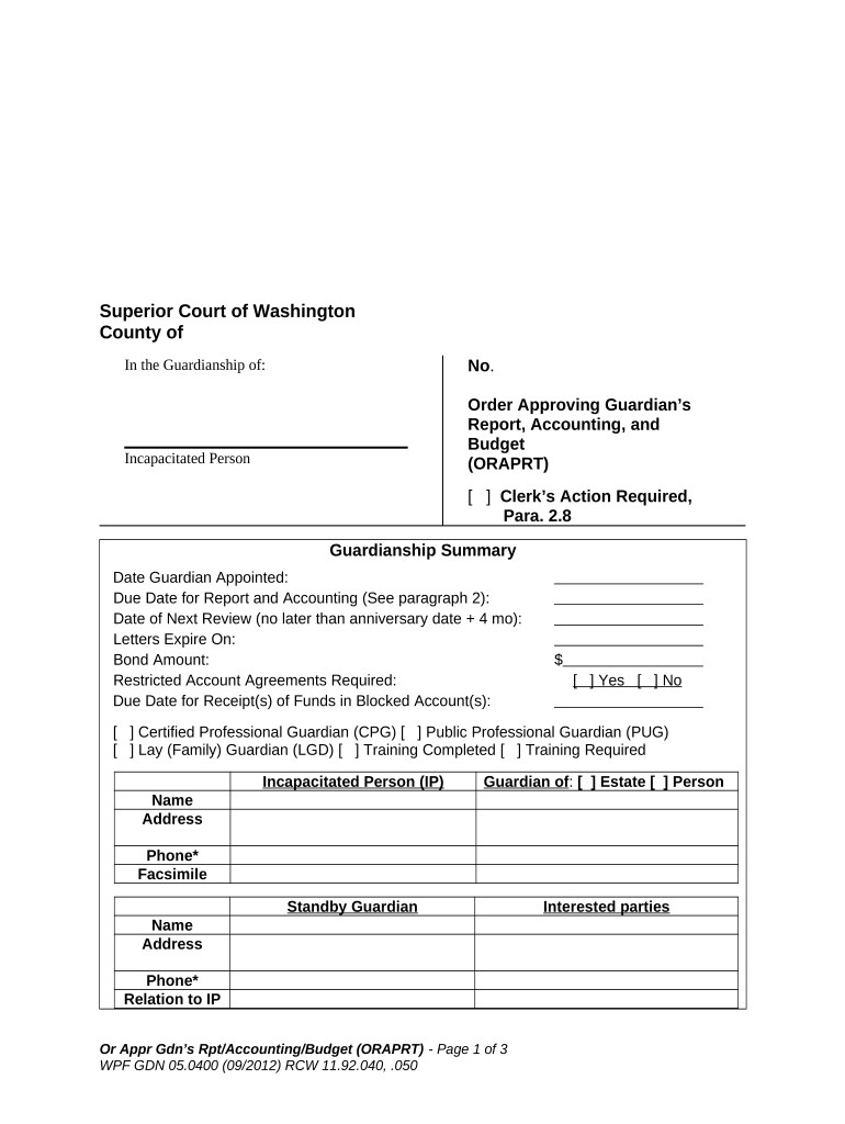 Order Approving Guardian Washington  Form