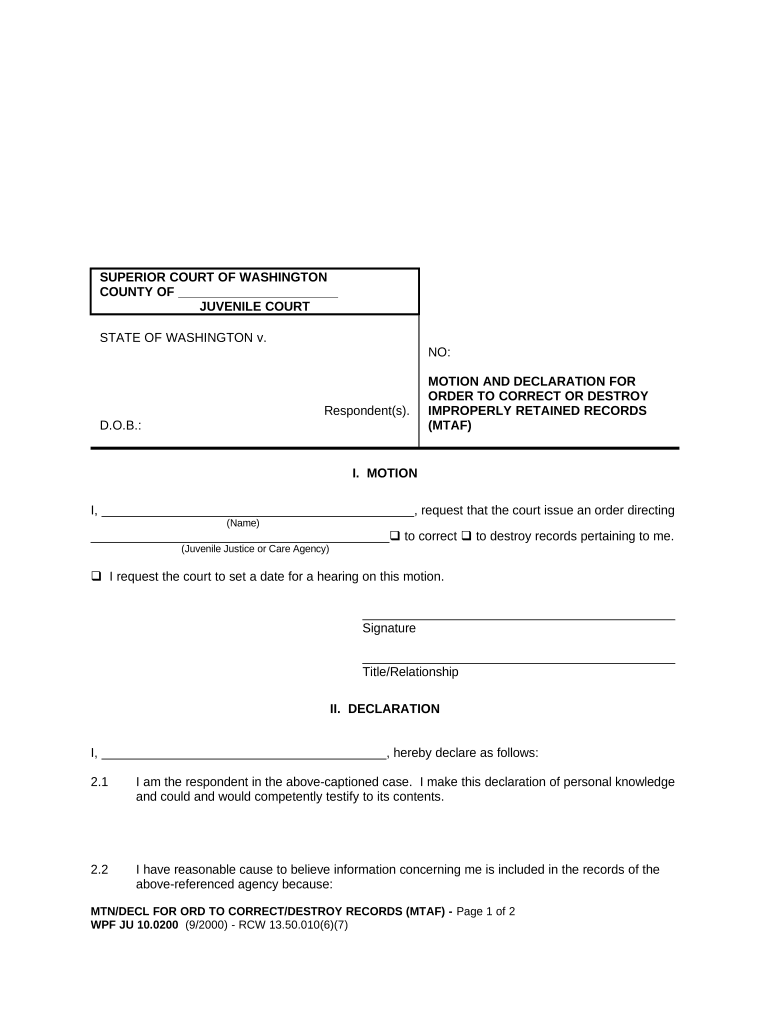 Washington Motion Declaration  Form