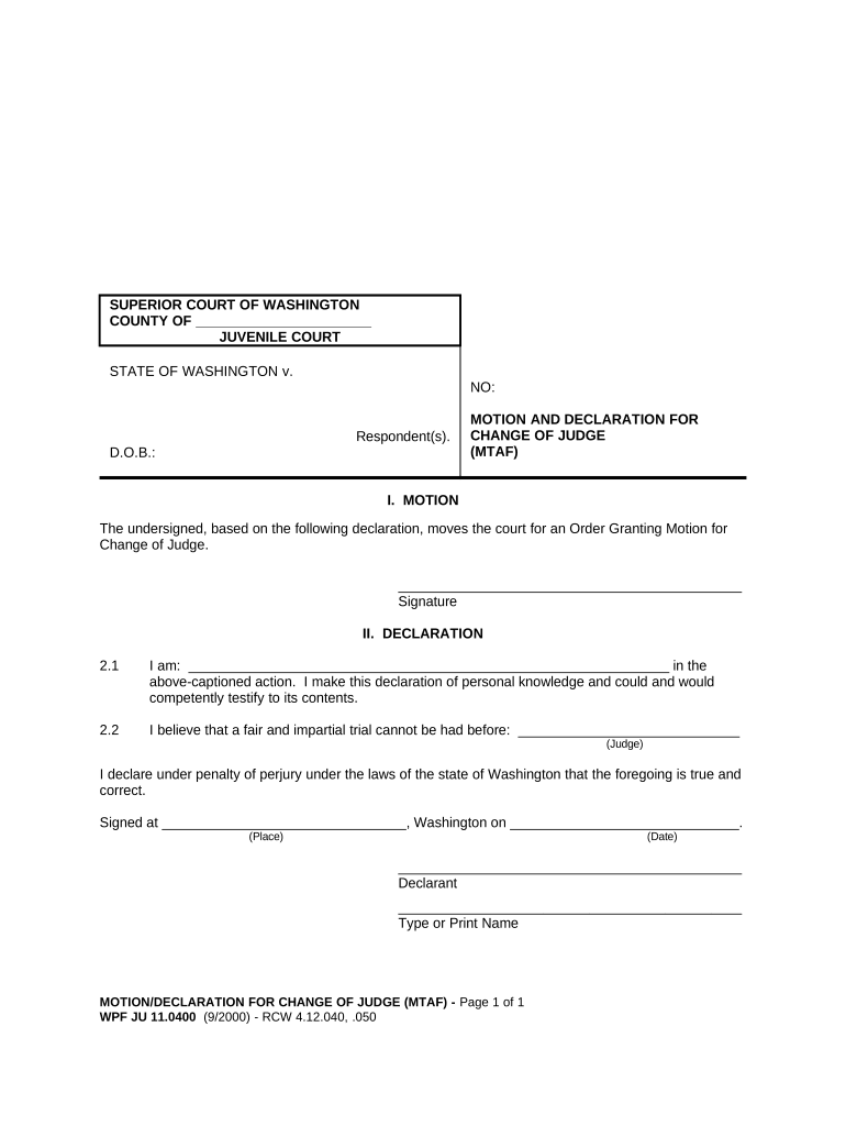 Washington Motion Declaration  Form