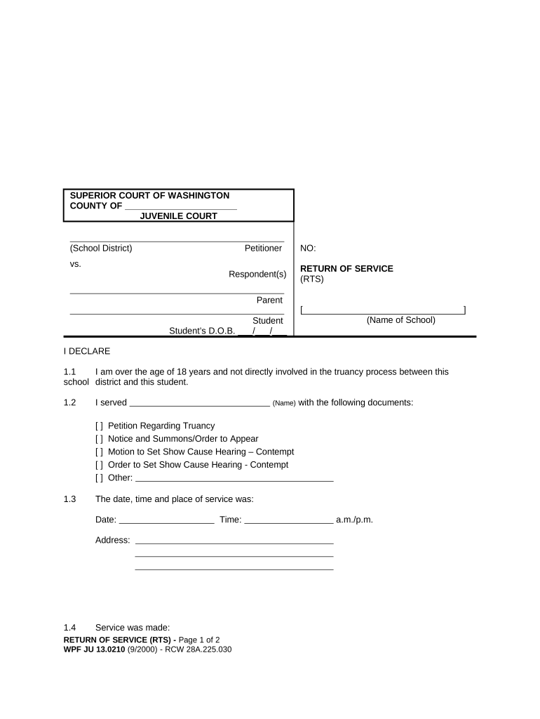 JU 13 0210 Return of Service Washington  Form