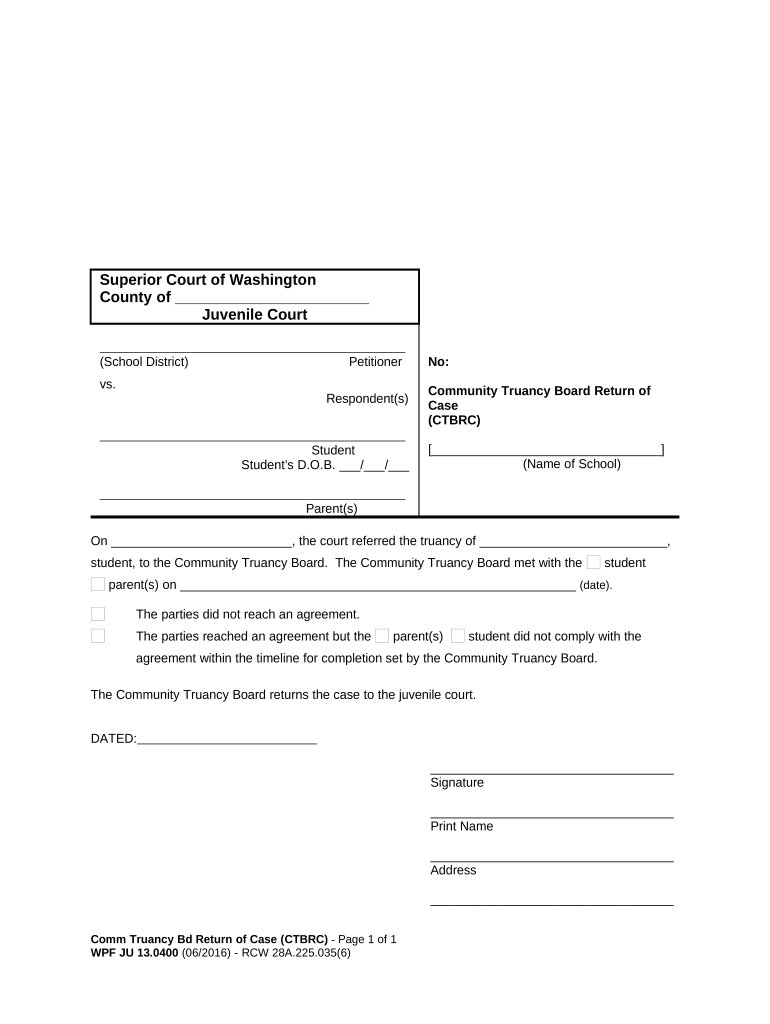 Washington Truancy  Form