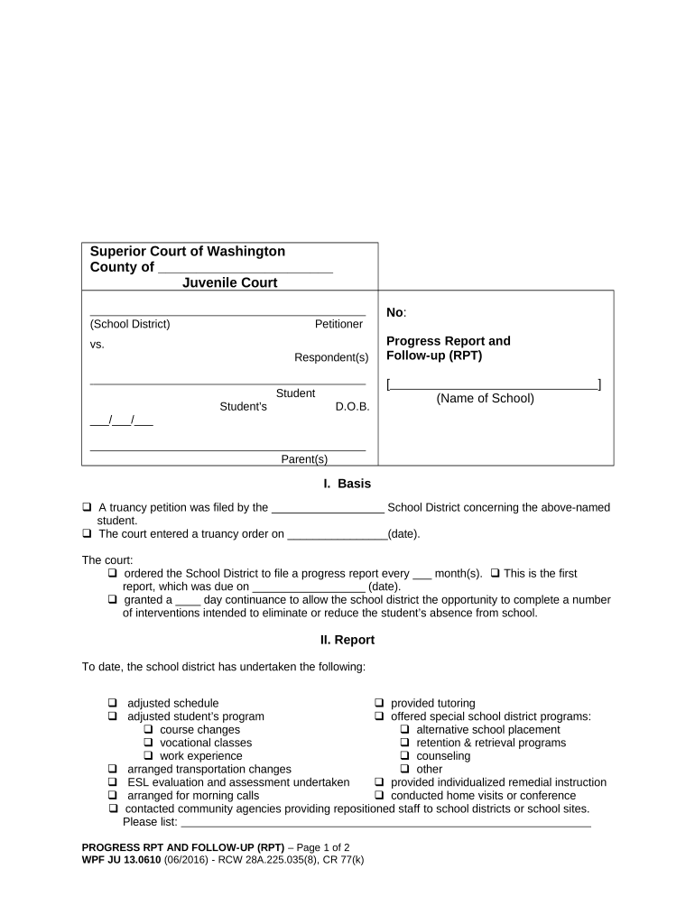 JU 13 0610 Order on Request of Community Truancy Board for Further Action Washington  Form