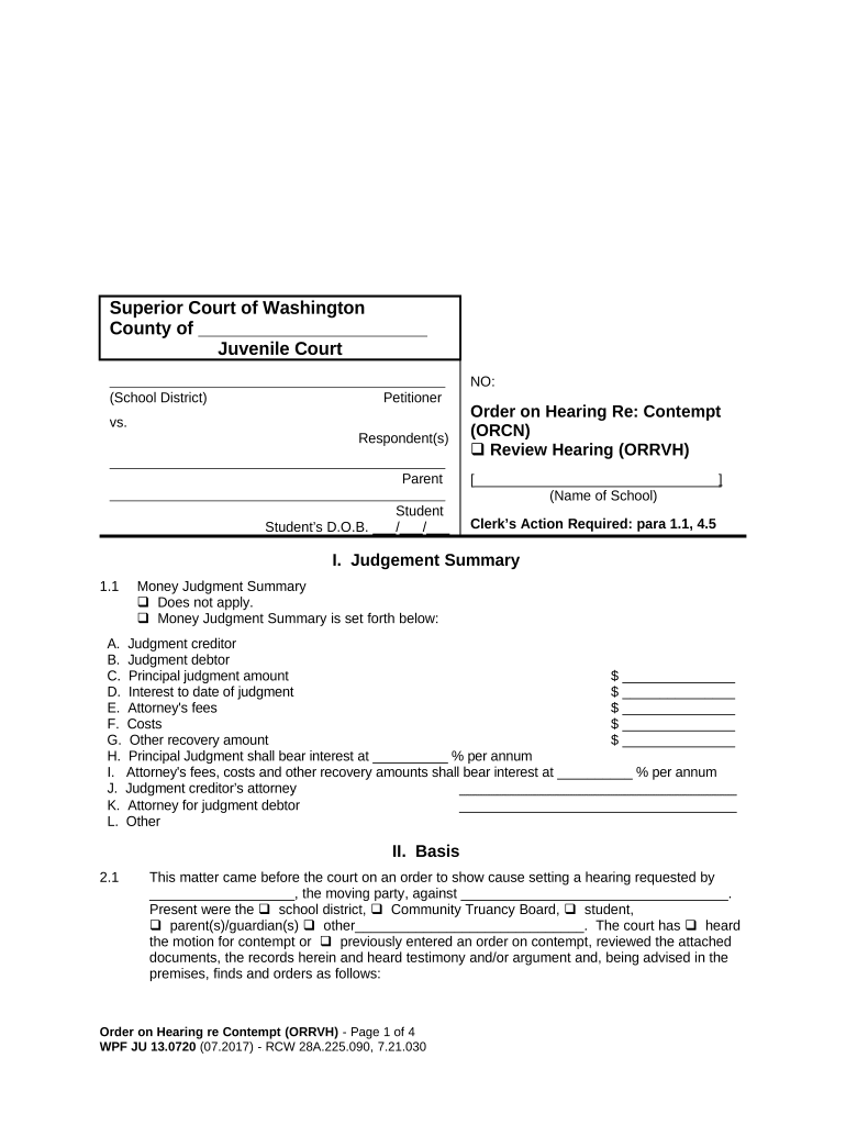 JU 13 0720 Order on Hearing Re Contempt Washington  Form