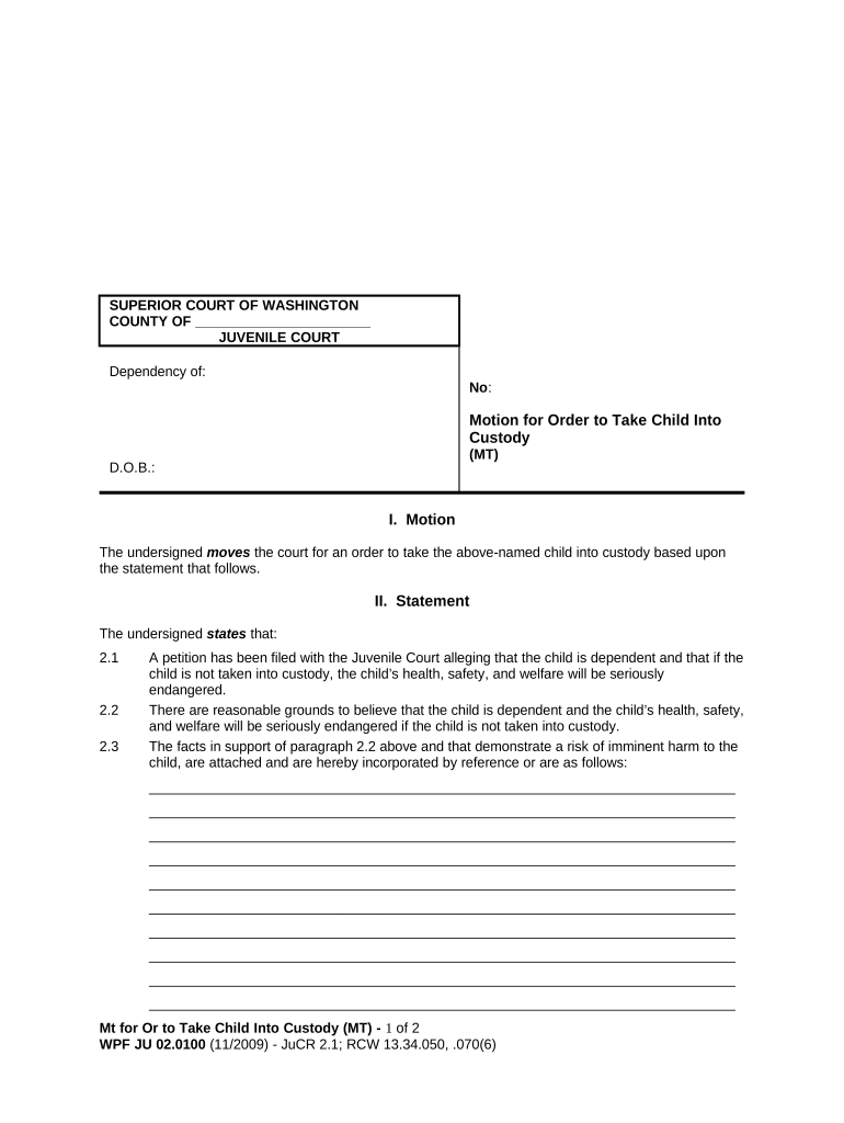 Washington Motion Order  Form