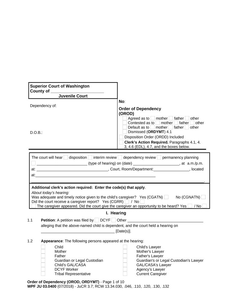 JU 03 0400 Order of Dependency OROD Washington  Form