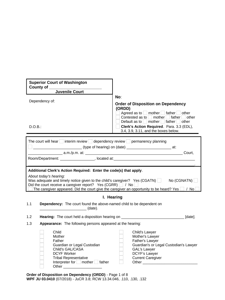 JU 03 0410 Order of Disposition on Dependency ORD Washington  Form