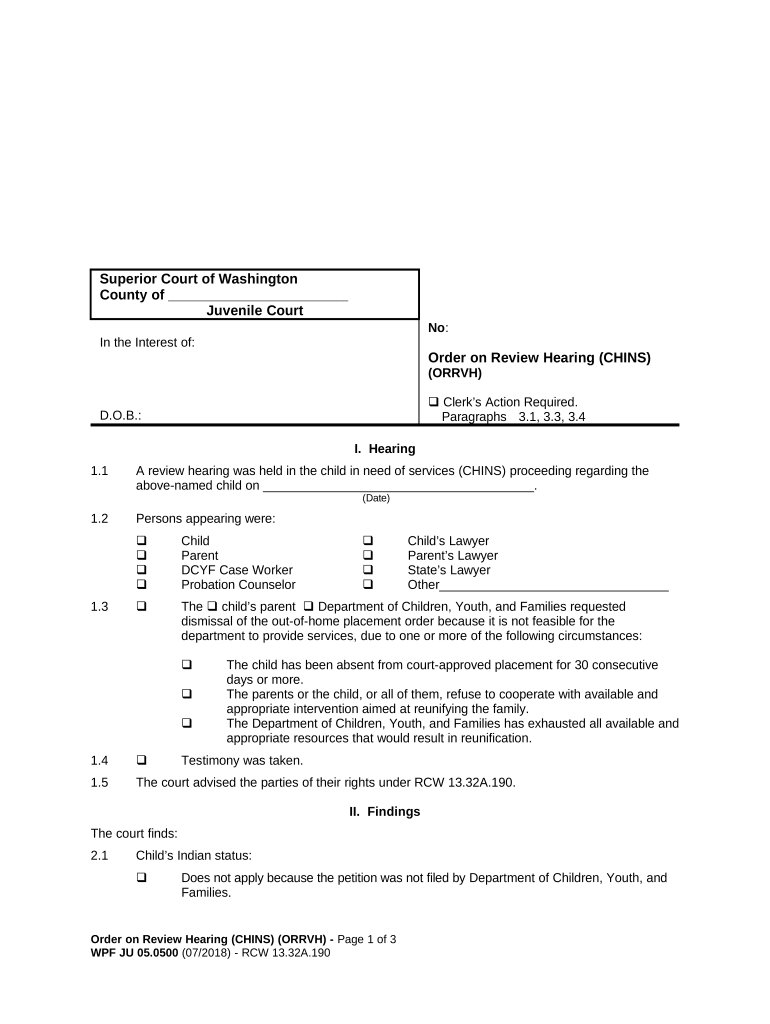 JU 05 0500 Order on Review Hearing Washington  Form