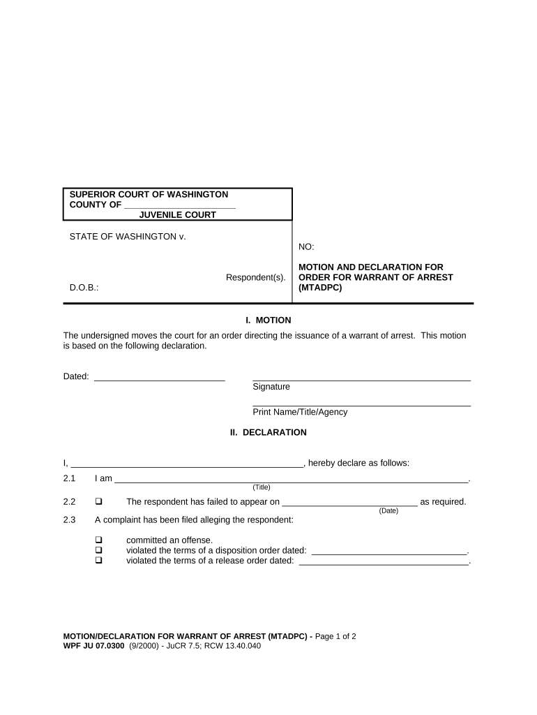 Order Warrant Arrest  Form