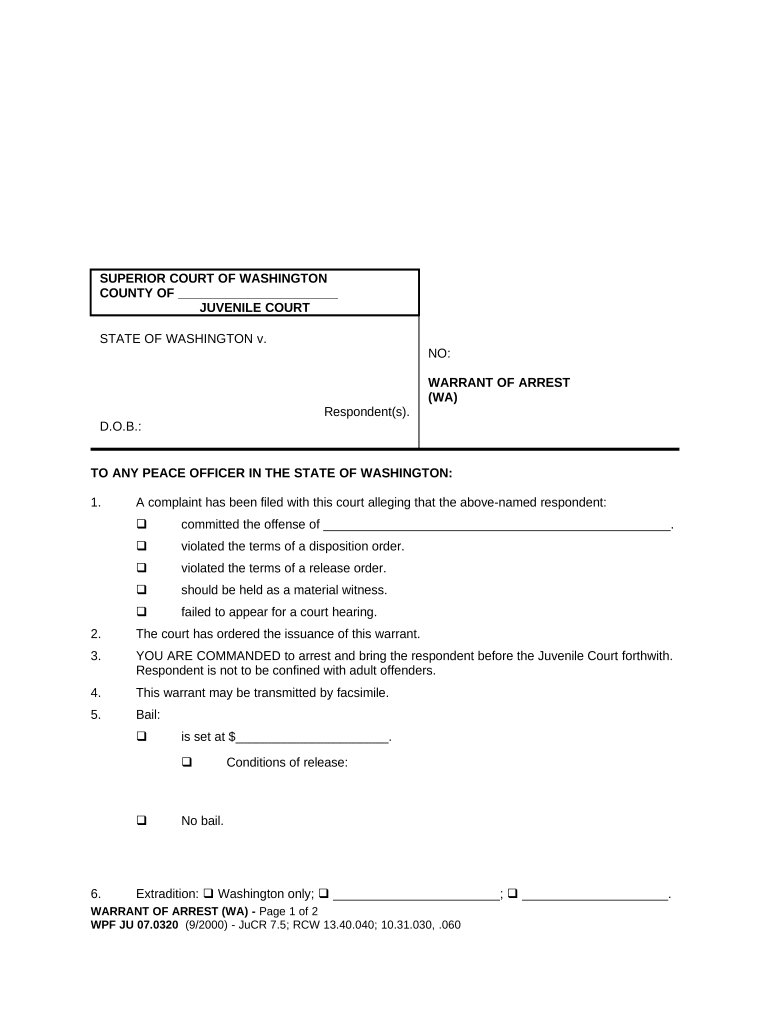 Wa Warrant Arrest  Form