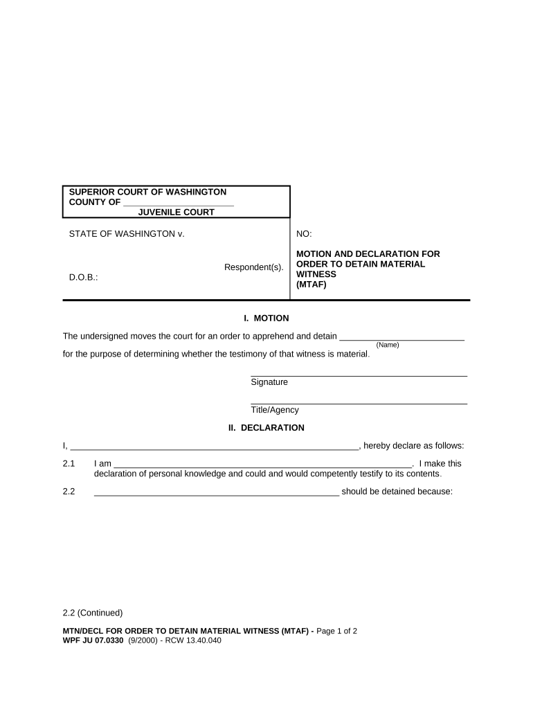 Washington Motion Declaration  Form