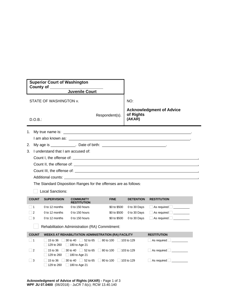 Washington Acknowledgment  Form