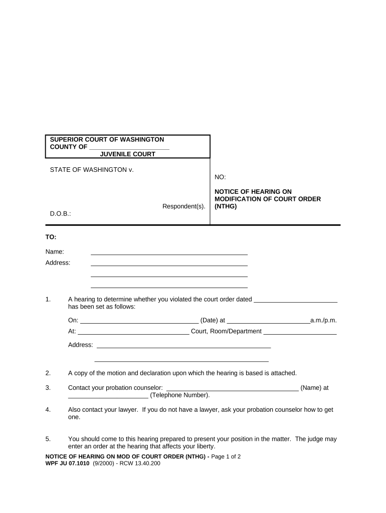 Notice Hearing Court Sample  Form