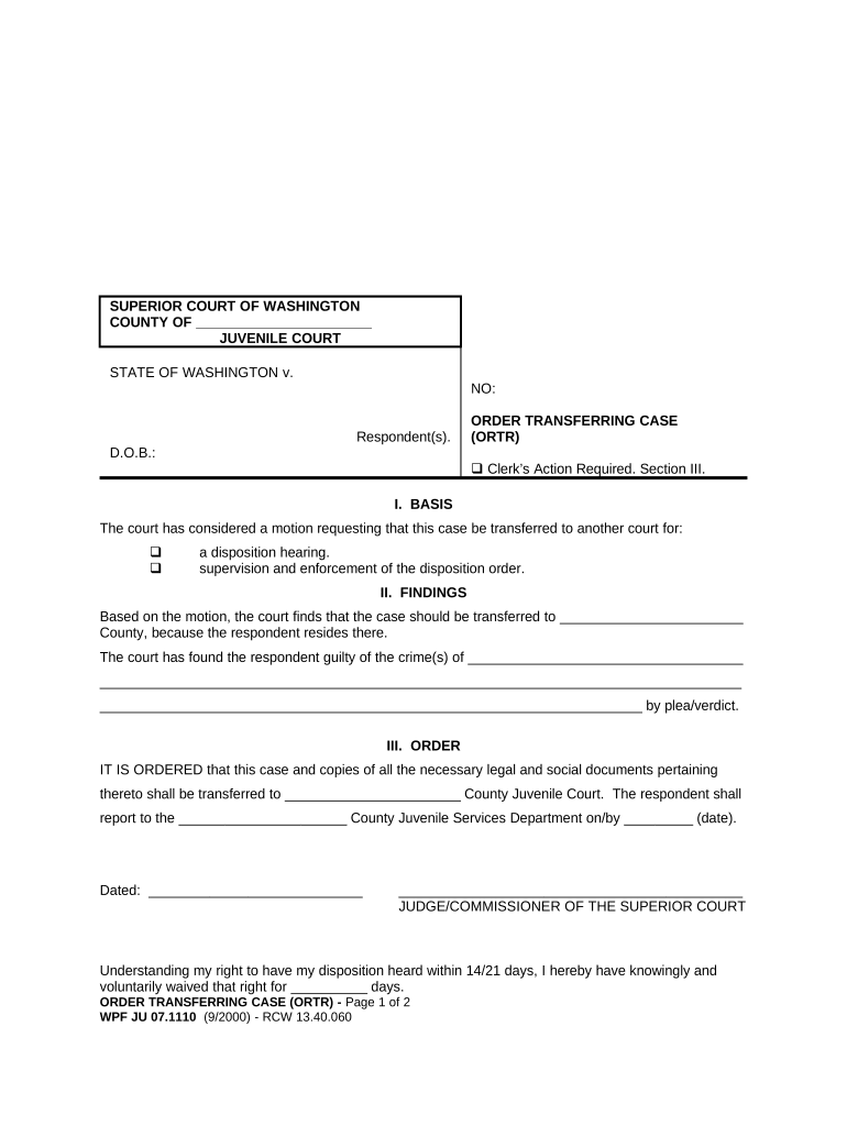 Order Transferring Case  Form
