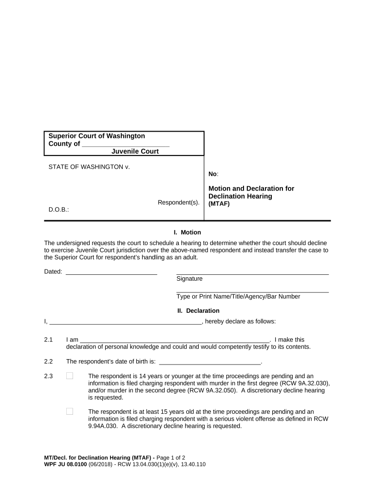 Wa Declaration Sample  Form