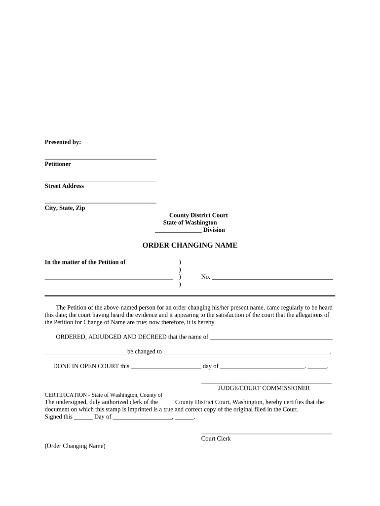 Order Changing Name Washington  Form