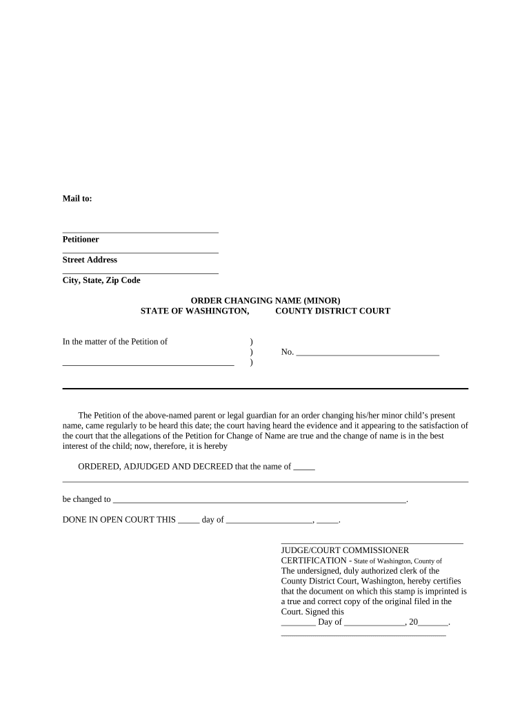 Order of Name Change Washington  Form