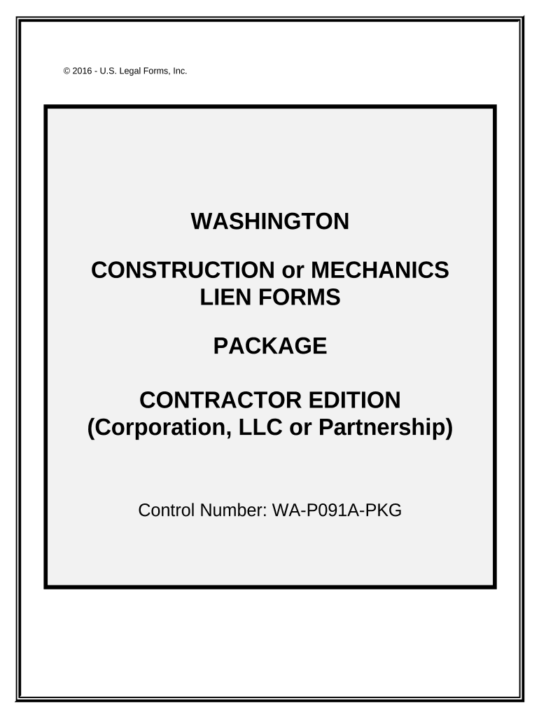 Washington Construction or Mechanics Lien Package Corporation or LLC Washington  Form