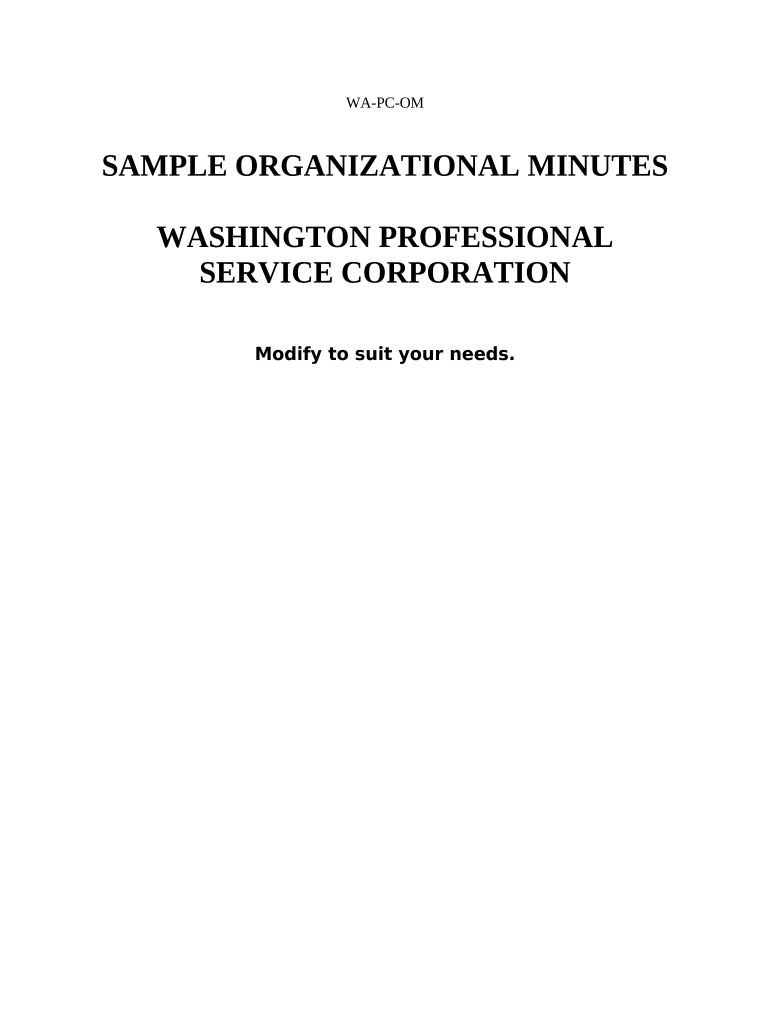 Sample Organizational Minutes for a Washington Professional Corporation Washington  Form