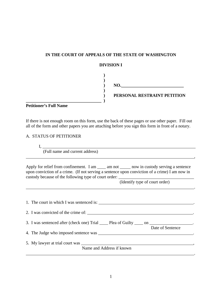 Personal Restraint Petition  Form