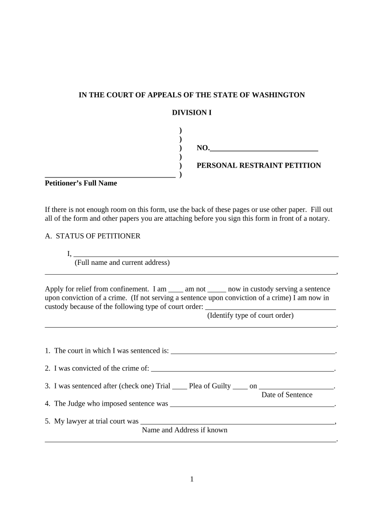 Personal Restraint Petition Form