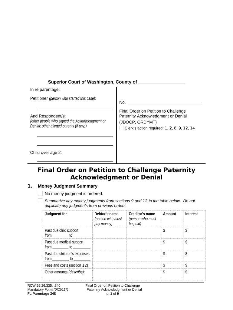 Washington Order Court  Form