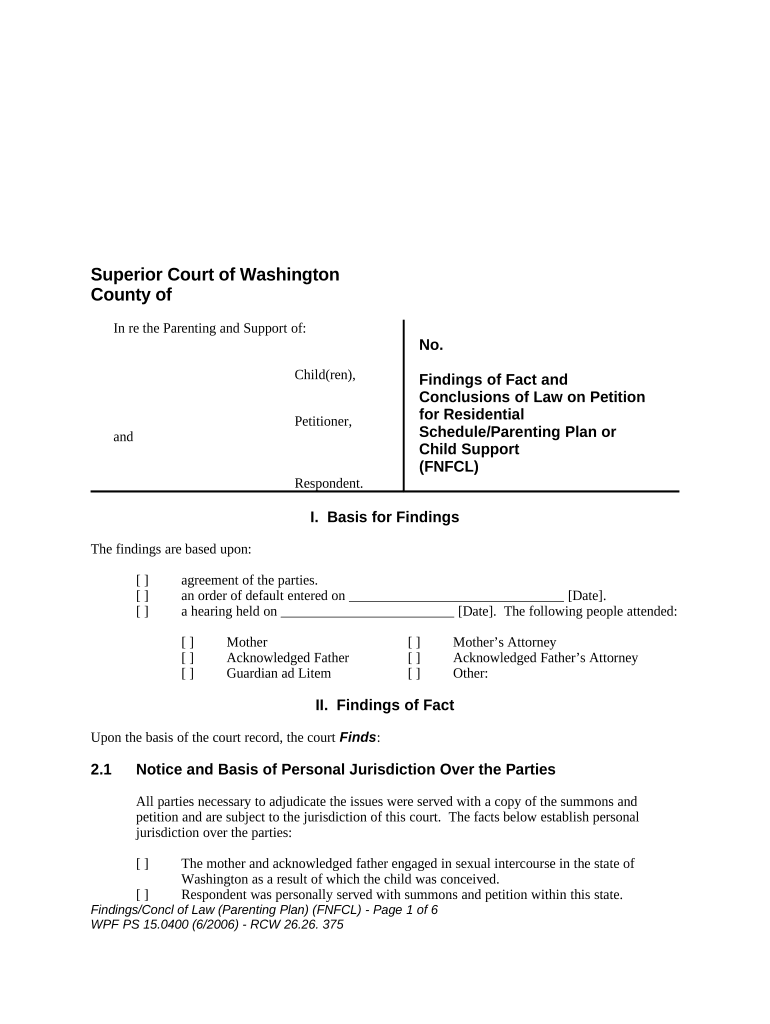 Wa Parenting Plan  Form