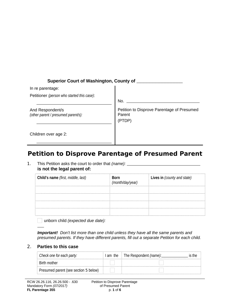 Washington Parentage  Form