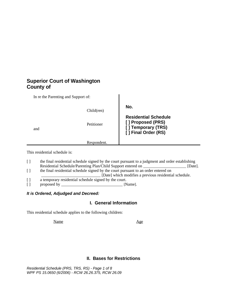 WPF PS 15 0650 Residential Schedule Washington  Form