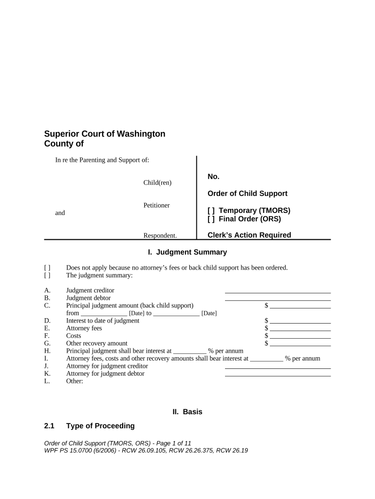 WPF PS 15 0700 Order of Child Support Washington  Form