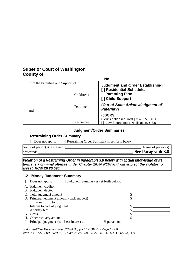 WPF PS 15A 0500 Judgment and Order Establishing Residential Schedule Parenting Washington  Form