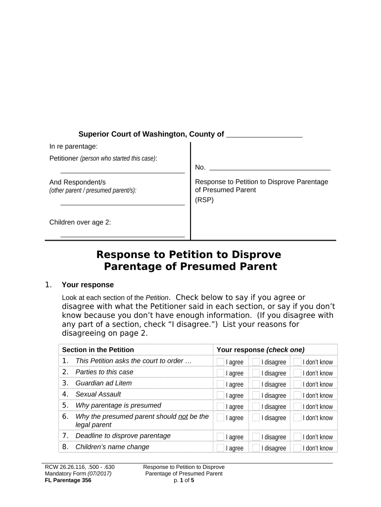 Petition Disestablish Paternity  Form