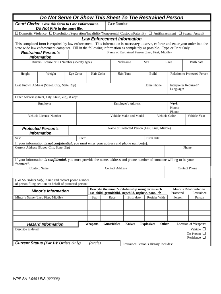 Enforcement Sheet  Form