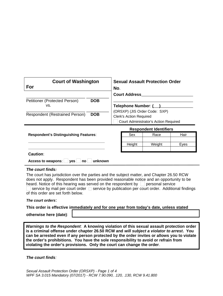 SA 3 015 Sexual Assault Protection Order Washington  Form