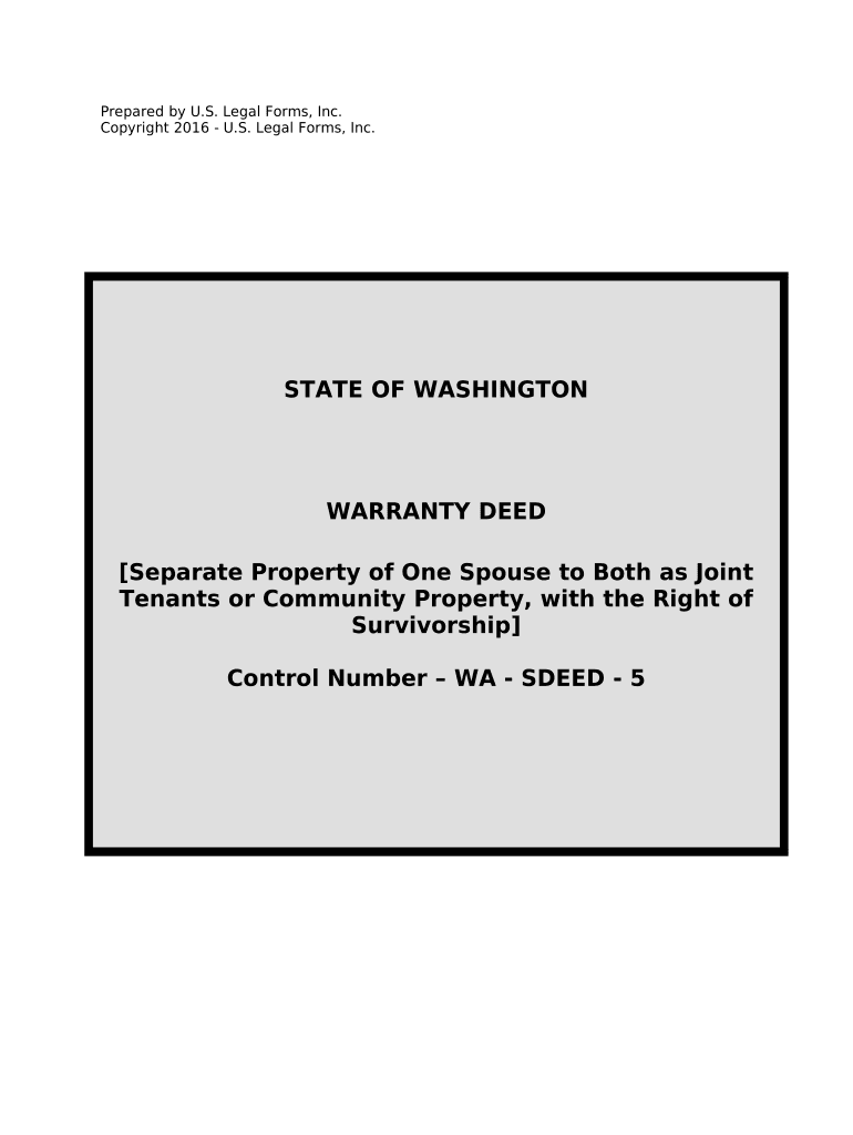 Warranty Deed for Separate Property of One Spouse to Both as Joint Tenants Washington  Form