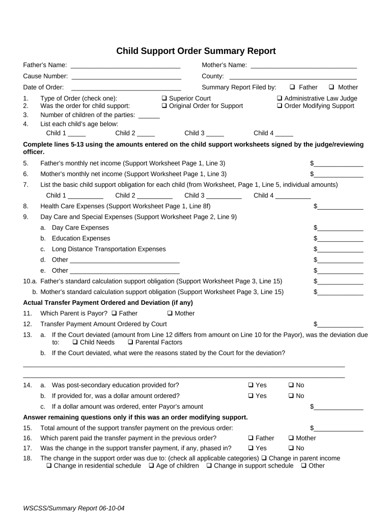 Wscss Child Support  Form