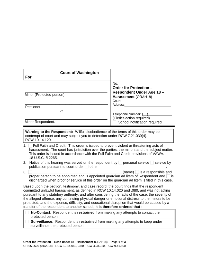 Washington under 18  Form